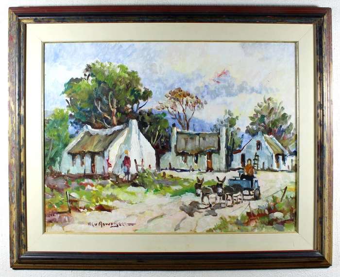 HG van Aswegen - Donkey cart with Cape Dutch houses
