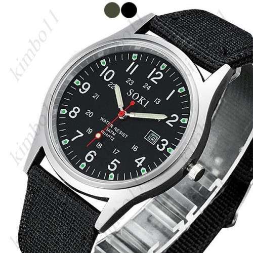 SOKI Quartz Watch with Date Canvas Strap Band Round Dial