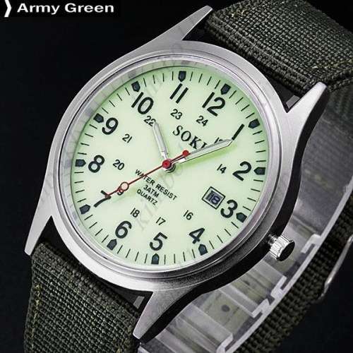 SOKI Quartz Watch with Date Canvas Strap Band Round Dial