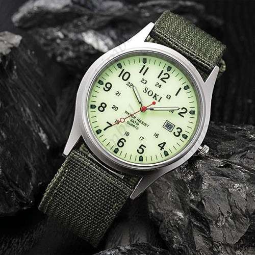 SOKI Quartz Watch with Date Canvas Strap Band Round Dial
