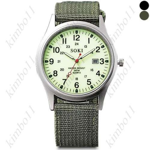 SOKI Quartz Watch with Date Canvas Strap Band Round Dial