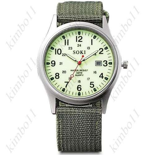 SOKI Quartz Watch with Date Canvas Strap Band Round Dial