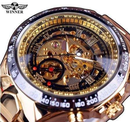 Bezel Golden Mens Montre Homme Automatic Skeleton Watch (7 different styles)