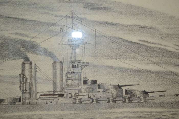 Superb pencil sketch of the H.M.S. Benbow. Admiral Sir R.Webb Constantinople November 1920