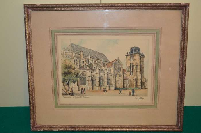 lovely signed hand colored lithograph by Barday