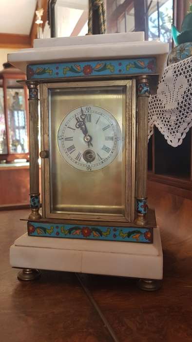 Cloisonne,brass and marble mantle clock Reduced