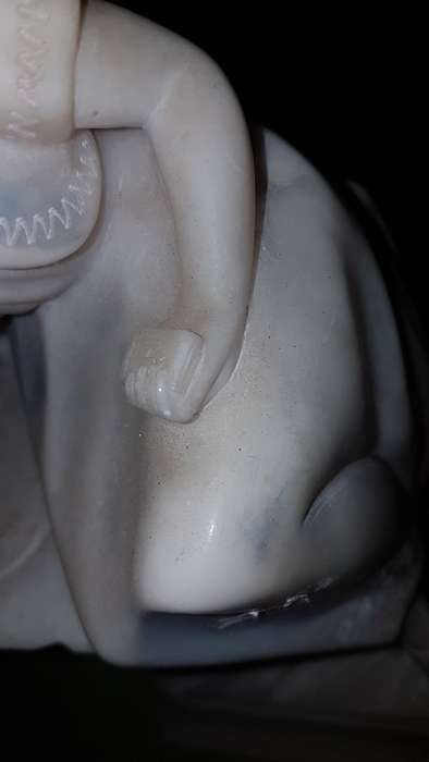 Large Art deco Italian alabaster lamp of lady sitting at a street lamp. REDUCED