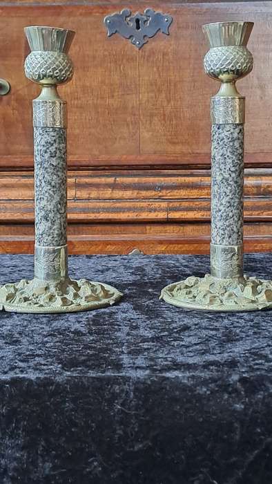 Marble and Silver Tone Candle Sticks by J. Hardy & Co Aberdeen