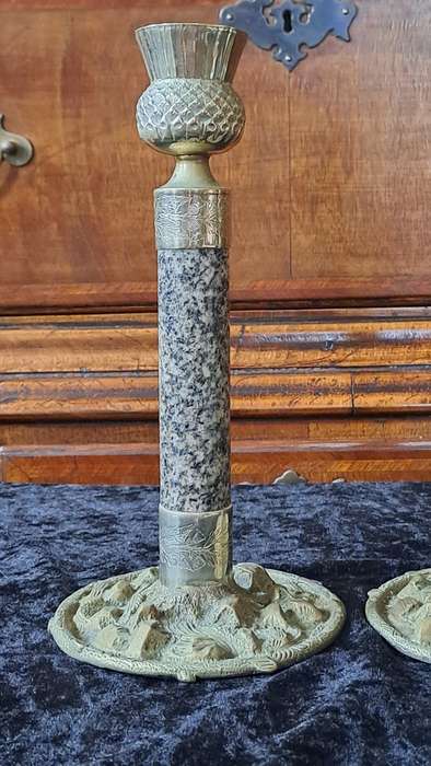 Marble and Silver Tone Candle Sticks by J. Hardy & Co Aberdeen