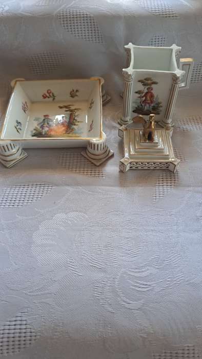 Genuine Royal Vienna footed dish and lidded jar hand painted BEAUTIFULL