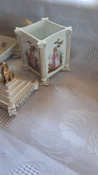 Genuine Royal Vienna footed dish and lidded jar hand painted BEAUTIFULL