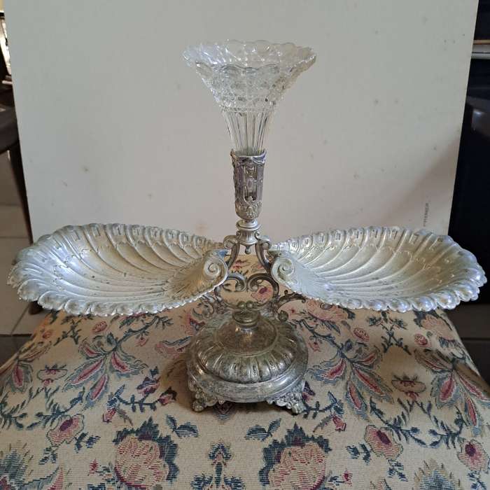 Victorian silver plated Epergnes with Crystal flute