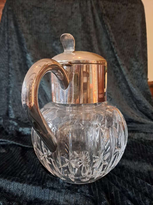 German EPNS cutt glass Chrystal pitcher with ice cooler insert