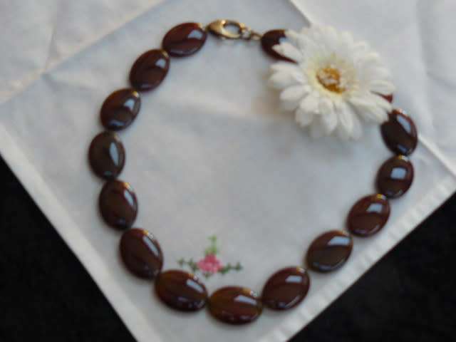 genuine vintage GLASS NECKLACE 45 CM LONG browny/reddish color
