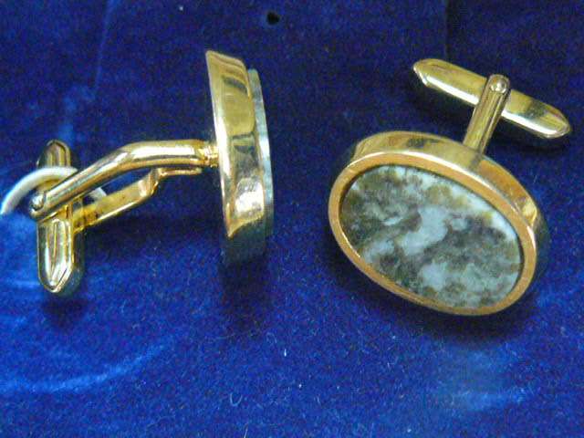 CUFF LINKS VINTAGE GENUINE CONNEMARA MARBLE / CORA - IRISH GOLD PLATED