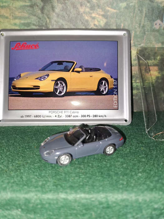 Schuco ho 1/87 metal diecast Porsche 911 Cabriolet grey/blue