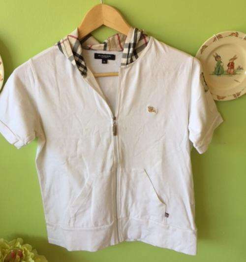 Ladies Comfortable Cotton  Unique Burberry Style White T-shirt With Cap