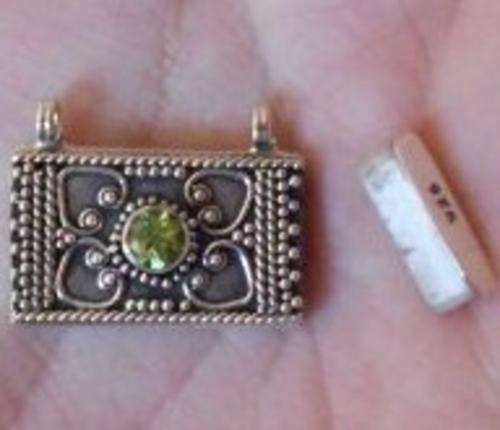 Exquisite Small Solid Silver & Peridot Prayer box pendant...