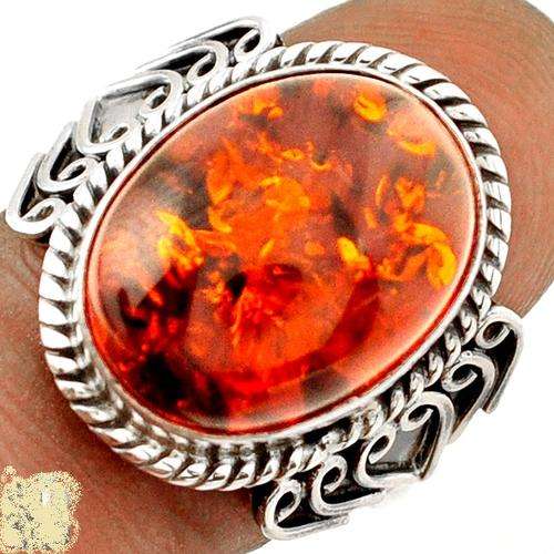 12.08CTS ORANGE BALTIC AMBER 925 STERLING SILVER RING JEWELRY SIZE 8.5