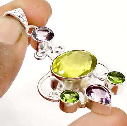 Gorgeous Solid Silver Lemon Topaz Amethyst Pendant...