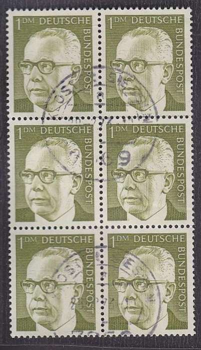 1970 ++ "PRES HEINEMANN - DEF ISSUE" ++ 1 Dm GREEN ++ BLOCK OF 6 ++ VFU ++ SG 1546