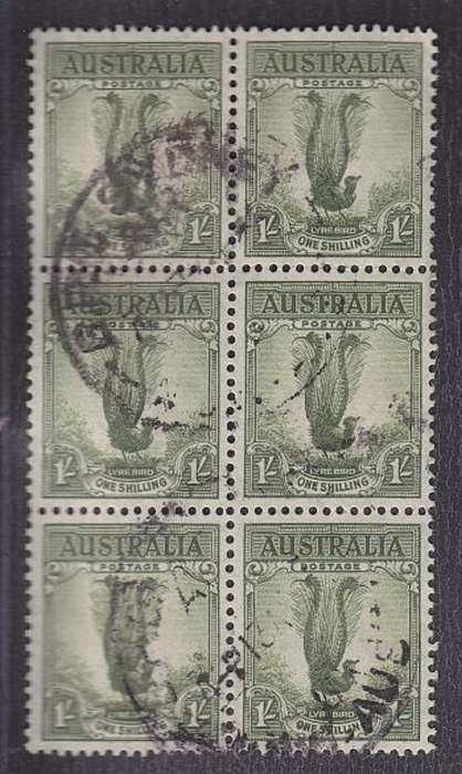 1937 ++ DEF ISSUE ++ 1s GREY-GREEN ++ BLOCK OF 6 ++ FU ++ SG 192