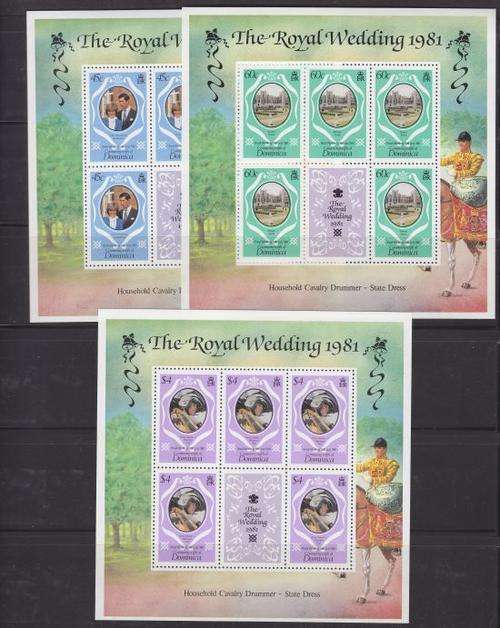 DOMINICA + 1981 "ROYAL WEDDING" + SET IN SHEETLETS ++ MNH ++ SG 747-749a