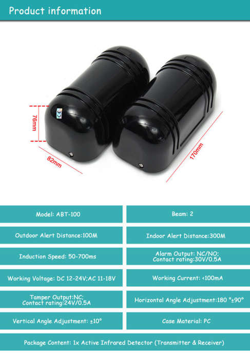 Good Sale Intrusion Alarm Infrared Detector Burglar Alarm ABT-150 Photoelectric Dual Beam Perimeter