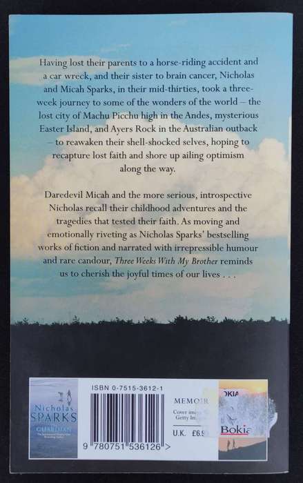 Three Weeks with My Brother Book by Michael Earl Sparks and Nicholas Sparks