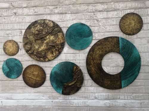 Set Of Roumd Wall Art Design Garden Plaques - Turquoise Finish - Weatherproof
