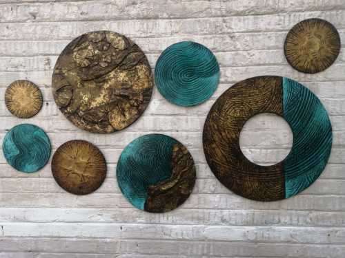 Set Of Roumd Wall Art Design Garden Plaques - Turquoise Finish - Weatherproof