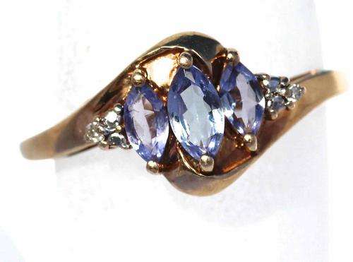 ENGLISH HALLMARKS! VINTAGE REAL TANZANITE & DIAMONDS RING IN 9ct GOLD