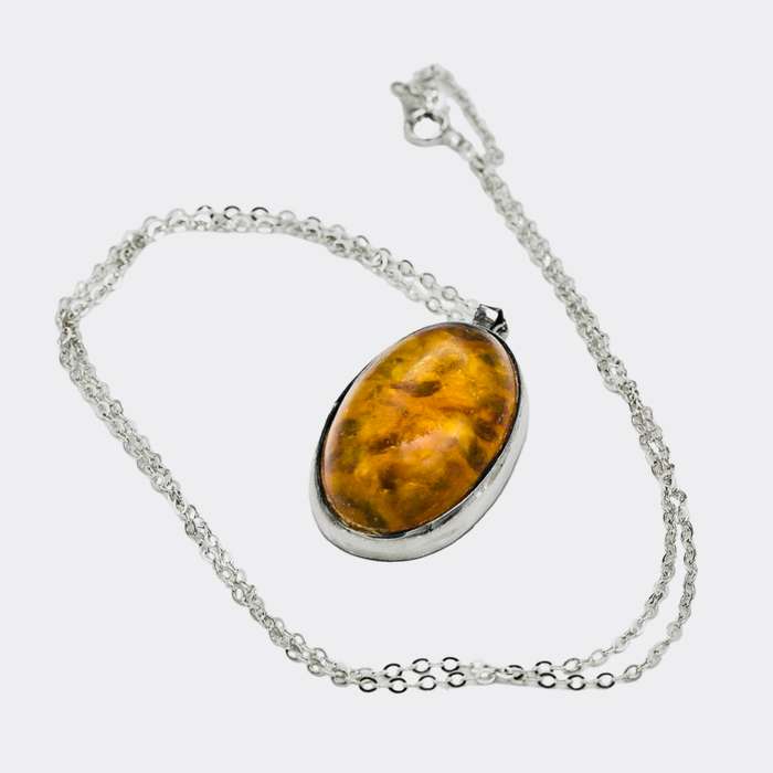 HONEY HUE NATURAL AMBER SOLID STERLING SILVER PENDANT NECKLACE