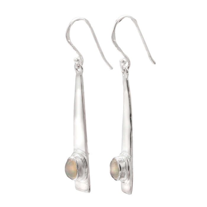 NATURAL FIRE OPAL MODERN DESIGN POLISHED STERLING SILVER DANGLE EARRINGS