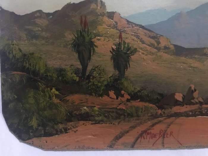 J M DE BEER - OIL PAINTING - VIEW FROM A TRACK IN THE MOUNTAINS