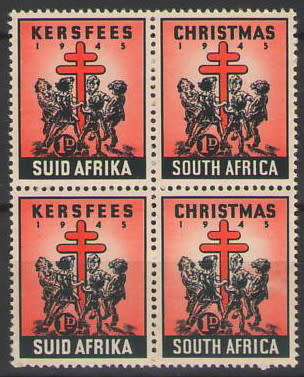 SOUTH AFRICA CHRISTMAS STAMPS 1945 BLOCK OF 4 UMM