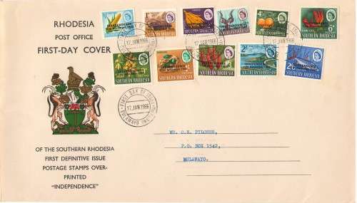RHODESIA 1966 DEF ISSUE INDEPENDACE OVERPRINT ON  ILLUSTRATED FDC