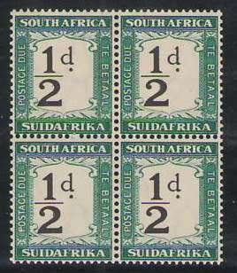 POSTAGE DUE PD22A 1932-42 ½D BLOCK/4 UMM INV WMK VARIETY MAJOR SHIFT OF PRINTING