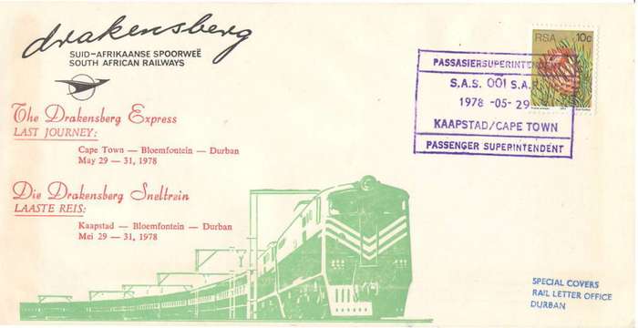 FDC LAST JOURNEY OF DRAKENSBERG EXPRESS RAIL SERVICE