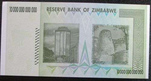 Reserve Bank of Zimbabwe set of 10 20 50 100 Trillion Dollars notes, Uncirculated