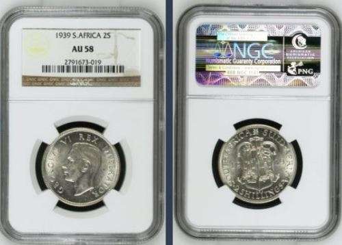 1939 Union of SA Two Shillings, NGC graded AU58 !!!