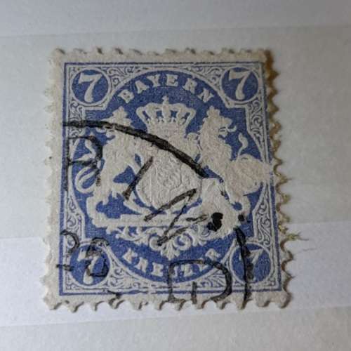 Bavaria Stamps, Old Germany 1875-1920 - Famous & RARE Crown Stamps: 1875 7Kr Blue, 1876 2Pfg Grey