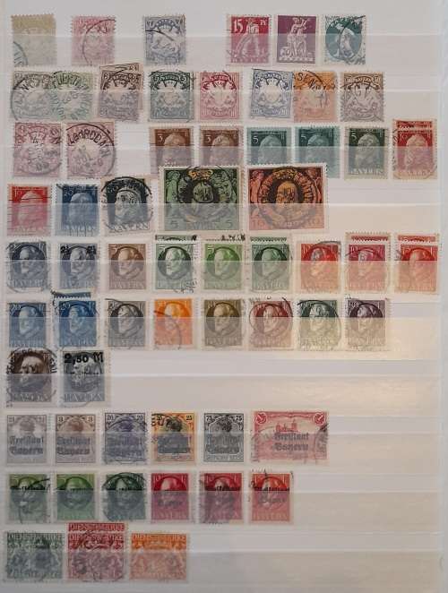 Bavaria Stamps, Old Germany 1875-1920 - Famous & RARE Crown Stamps: 1875 7Kr Blue, 1876 2Pfg Grey