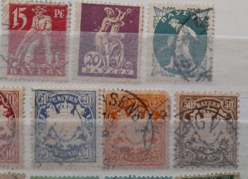 Bavaria Stamps, Old Germany 1875-1920 - Famous & RARE Crown Stamps: 1875 7Kr Blue, 1876 2Pfg Grey