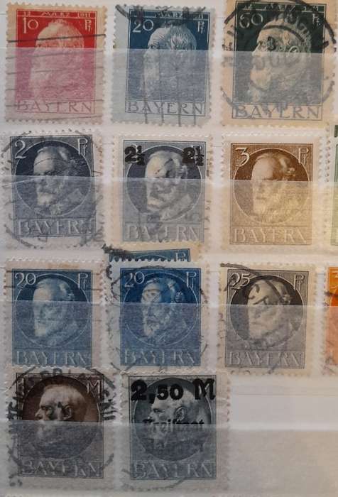 Bavaria Stamps, Old Germany 1875-1920 - Famous & RARE Crown Stamps: 1875 7Kr Blue, 1876 2Pfg Grey