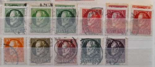 Bavaria Stamps, Old Germany 1875-1920 - Famous & RARE Crown Stamps: 1875 7Kr Blue, 1876 2Pfg Grey