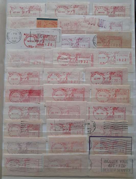 Over 160 United States Mixed Meter Mail Stamps 1959  1998 fr. all over the United States of America