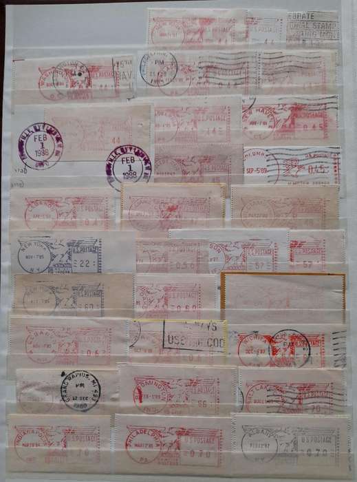 Over 160 United States Mixed Meter Mail Stamps 1959  1998 fr. all over the United States of America
