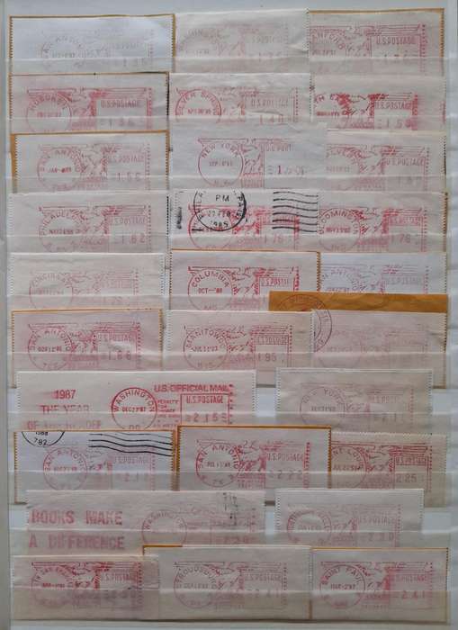 Over 160 United States Mixed Meter Mail Stamps 1959  1998 fr. all over the United States of America