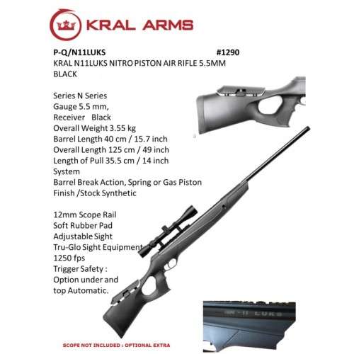 KRAL N11 LUKS SPRING PISTON AIR RIFLE 5.5MM BLACK INCL. SCOPE 6-24X44